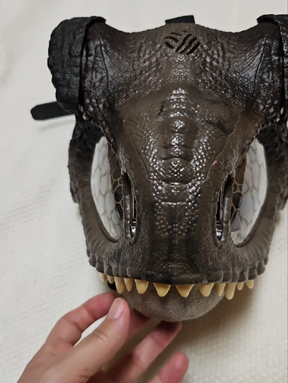 Realistic Dark Brown Reptile Head Mask with Yellow Eye